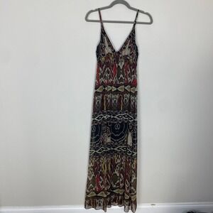 Vintage Maria Bianca Nero Silk Maxi Dress Small Slip Boho Ikat Print